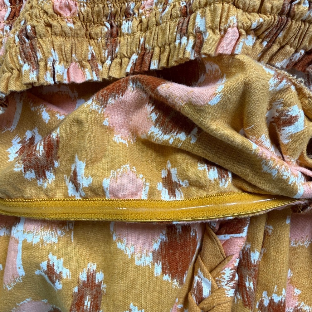 Aerie High Low Halter Linen Blend Maxi Sun Dress NWOT L Yellow Floral Braided - Picture 6 of 9